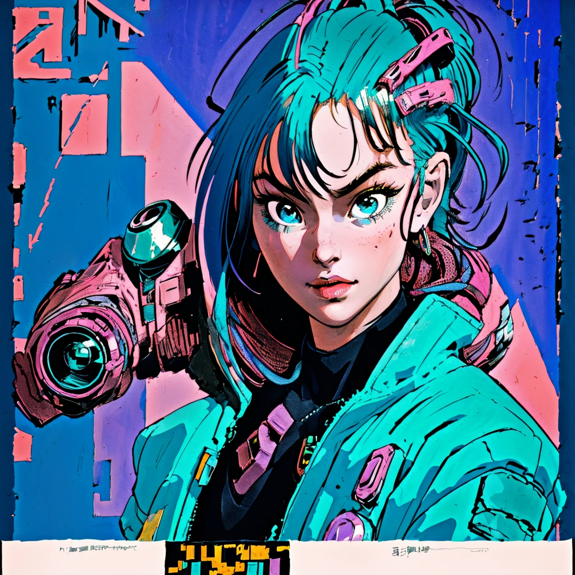 there is a woman with blue hair and a green jacket, hyper-realistic cyberpunk style, realistic art style, Retrato ciberpunk, 🤤 girl portrait, cyberpunk artstyle, cyberpunk anime digital art, Retrato de RossDraws, garota cyberpunk sonhadora, the cyberpunk portrait , portrait of cg society, cyberpunk style ， hyper realist, realism art style, photorealistic art style, rossdraws pastel vibrante