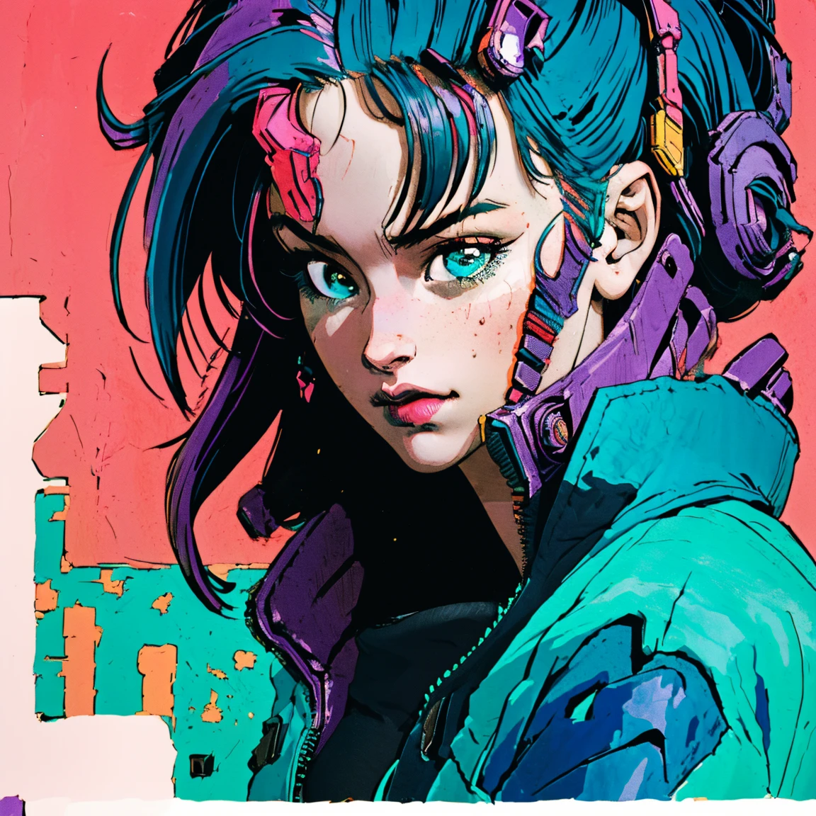 there is a woman with blue hair and a green jacket, hyper-realistic cyberpunk style, realistic art style, Retrato ciberpunk, 🤤 girl portrait, cyberpunk artstyle, cyberpunk anime digital art, Retrato de RossDraws, garota cyberpunk sonhadora, the cyberpunk portrait , portrait of cg society, cyberpunk style ， hyper realist, realism art style, photorealistic art style, rossdraws pastel vibrante
