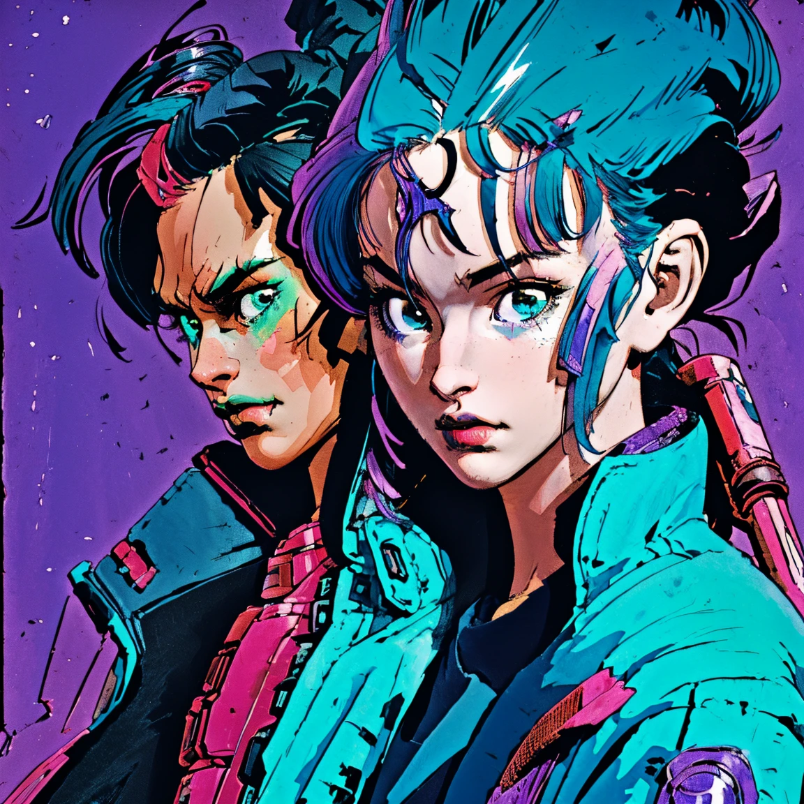 there is a woman with blue hair and a green jacket, hyper-realistic cyberpunk style, realistic art style, Retrato ciberpunk, 🤤 girl portrait, cyberpunk artstyle, cyberpunk anime digital art, Retrato de RossDraws, garota cyberpunk sonhadora, the cyberpunk portrait , portrait of cg society, cyberpunk style , hyper realist, realism art style, photorealistic art style, rossdraws pastel vibrante