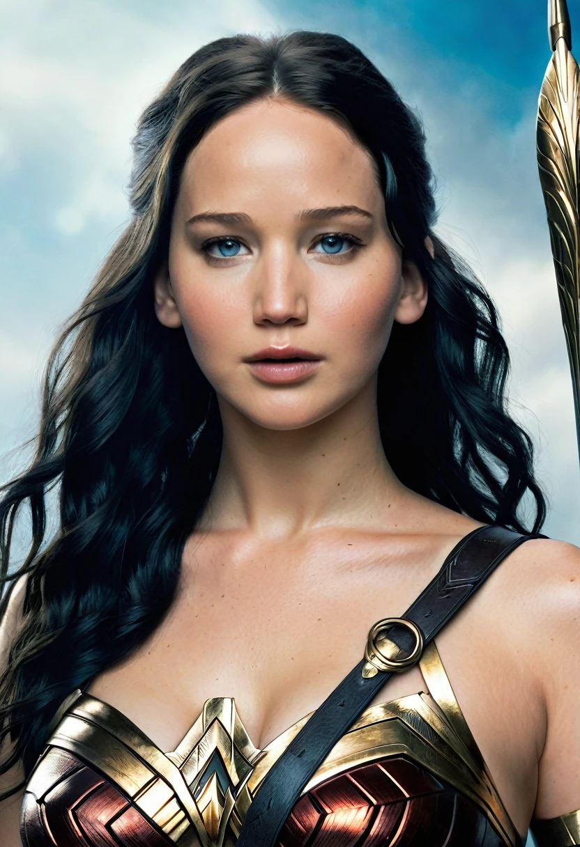 (((Very close up (((Midjourney Images))),(((wallpaper))),(((Jennifer Lawrence))),(((long black hair)))under the mantle of the Amazon warrior Wonder Woman Diaema Wonder Woman frontal images color images Splash))),(((Jennifer Lawrence))),(((black hair Largo))),(((black hair))),(((Diaema Wonder Woman))),(((wallpaper)))