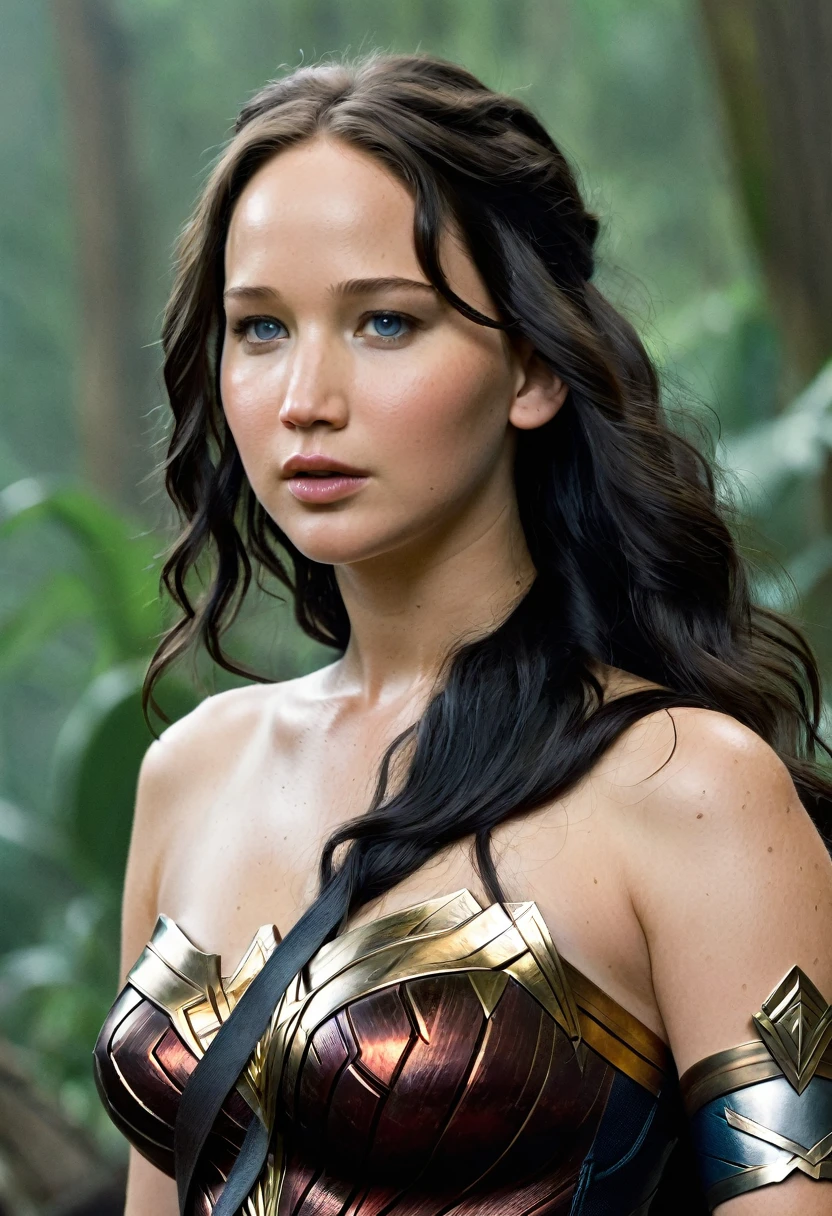 (((Very close up (((Midjourney Images))),(((wallpaper))),(((Jennifer Lawrence))),(((long black hair)))under the mantle of the Amazon warrior Wonder Woman Diaema Wonder Woman frontal images color images Splash))),(((Jennifer Lawrence))),(((black hair Largo))),(((black hair))),(((Diaema Wonder Woman))),(((wallpaper)))