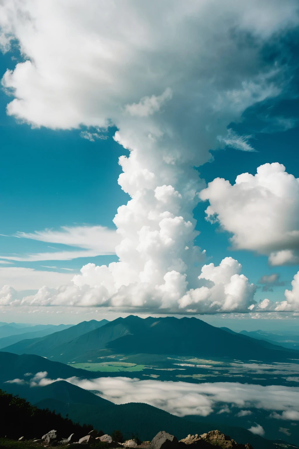 giant among the clouds and below there is a beautiful world similar to the earth