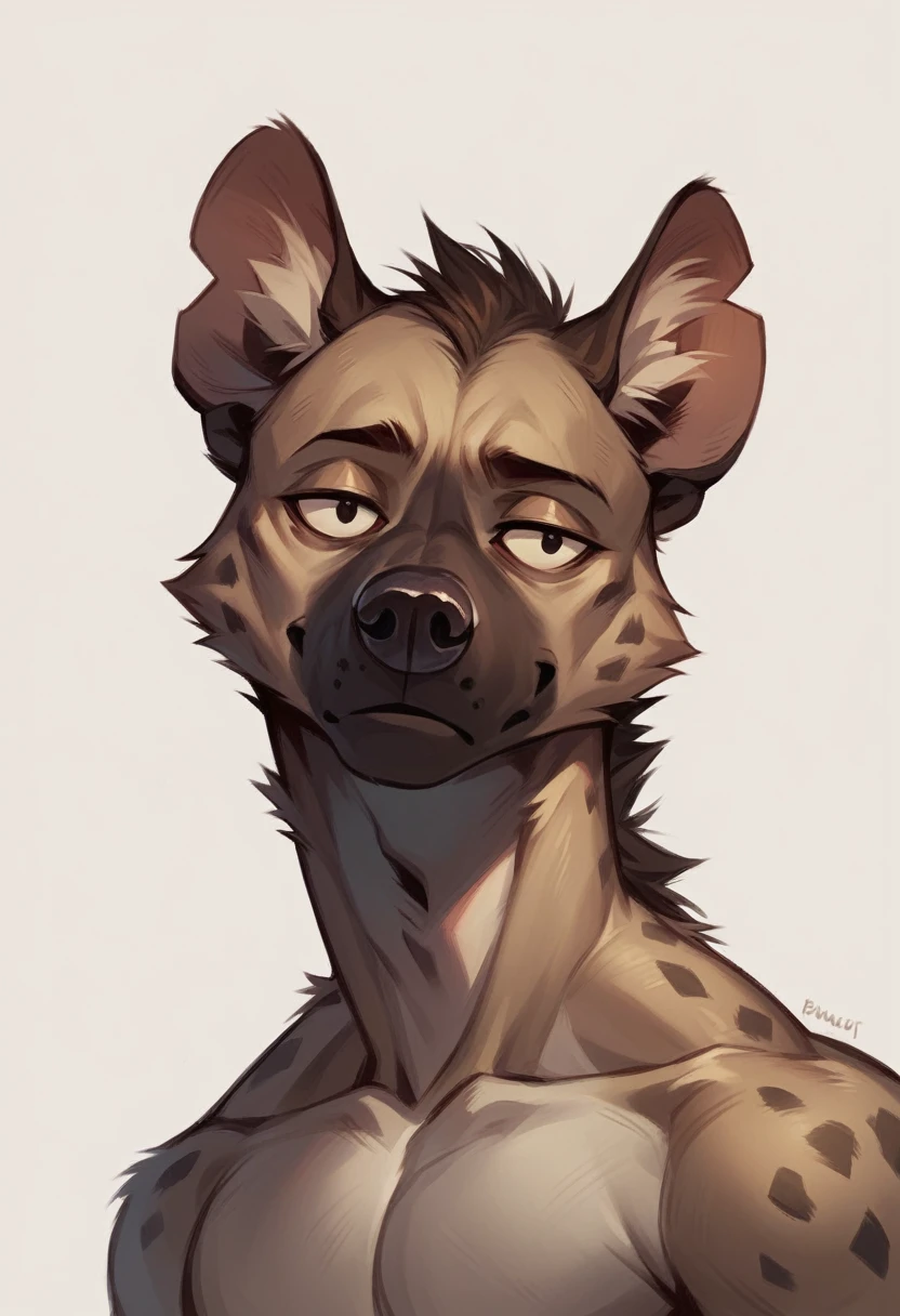 Anthropomorphic hyena，Character setting，Dark color scheme，The face is more human-like，Firm eyes