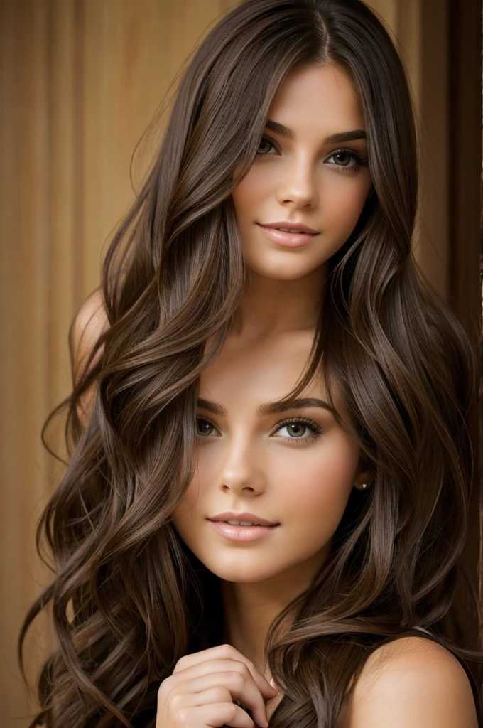 Woman young brunette smooth and long hair