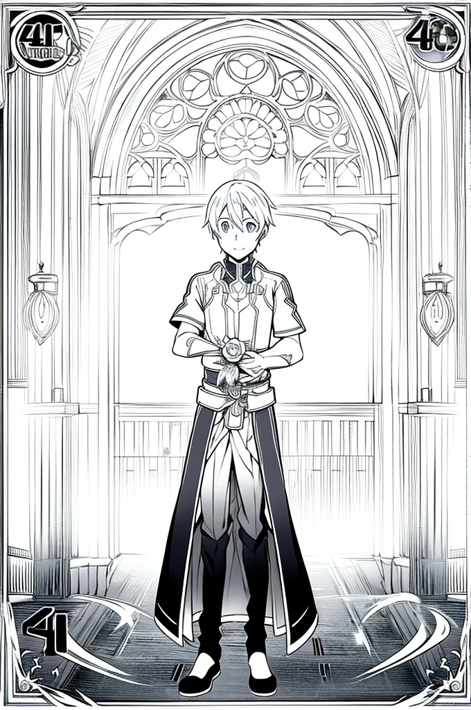 eugeo sword art online, looking at viewer, 1 boy, masterpiece, happy, 4k, black and white, 4k, full body