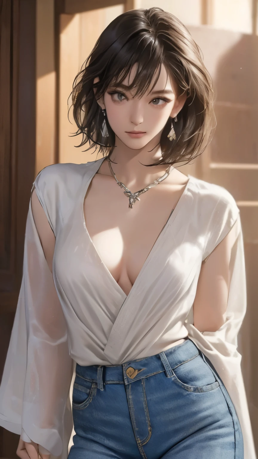 (8K、RAW Photos、Highest quality、Masseter region:1.2)、Very detailedな、Ultra-high resolution、(Realistic、Realistic photos:1.37)、Portraiture、High-resolution RAW color photos、Professional photography、hVery detailed and beautiful、Very detailed、8K Picture Wallpaper、Amazing details、Large file size、Official Art、HVery detailed CG Unity 8K wallpapers、hVery detailed beautiful girl、Very detailed顔、Very detailed目、Very detailed skin、Very detailed指、hVery detailed nose、Very detailed mouth、Perfect Anatomy、Detailed Background、Detailed clothing、1 Girl、(20:1.2)、20th generation、cute、Realistic bPetite、White skin、Glowing Skin、the body is slim、Black-haired、((Very short hair))、(Blunt bangs: 1.2)、cute、Zola々right、cute faces、Lively Faces、Delicate eyes、Source order、((Full nudity))、((Distressed jeans look))、(((Full nudity)))、((Backward Shot))、((Full Body Shot))、((Sad expression))、Earrings、necklace、Looking into the camera、Cowboy Shot、positive、Standing posture、Contrapo、Dynamic Lighting、((Firm D-cup milk))、