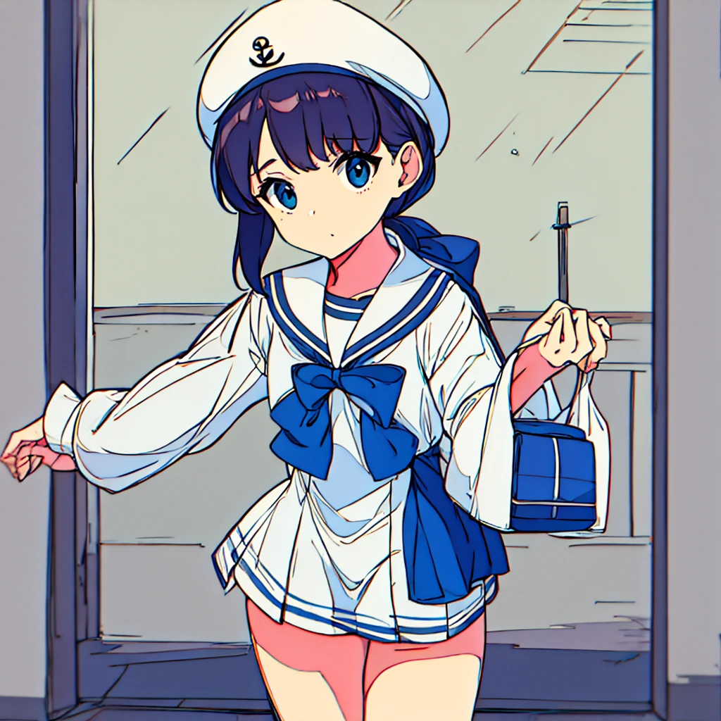 Plain background Chic Sailor suit girl Simple Nostalgic