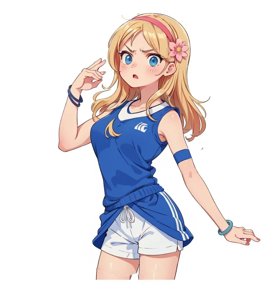 Japanese gym , white top, blue bloomers