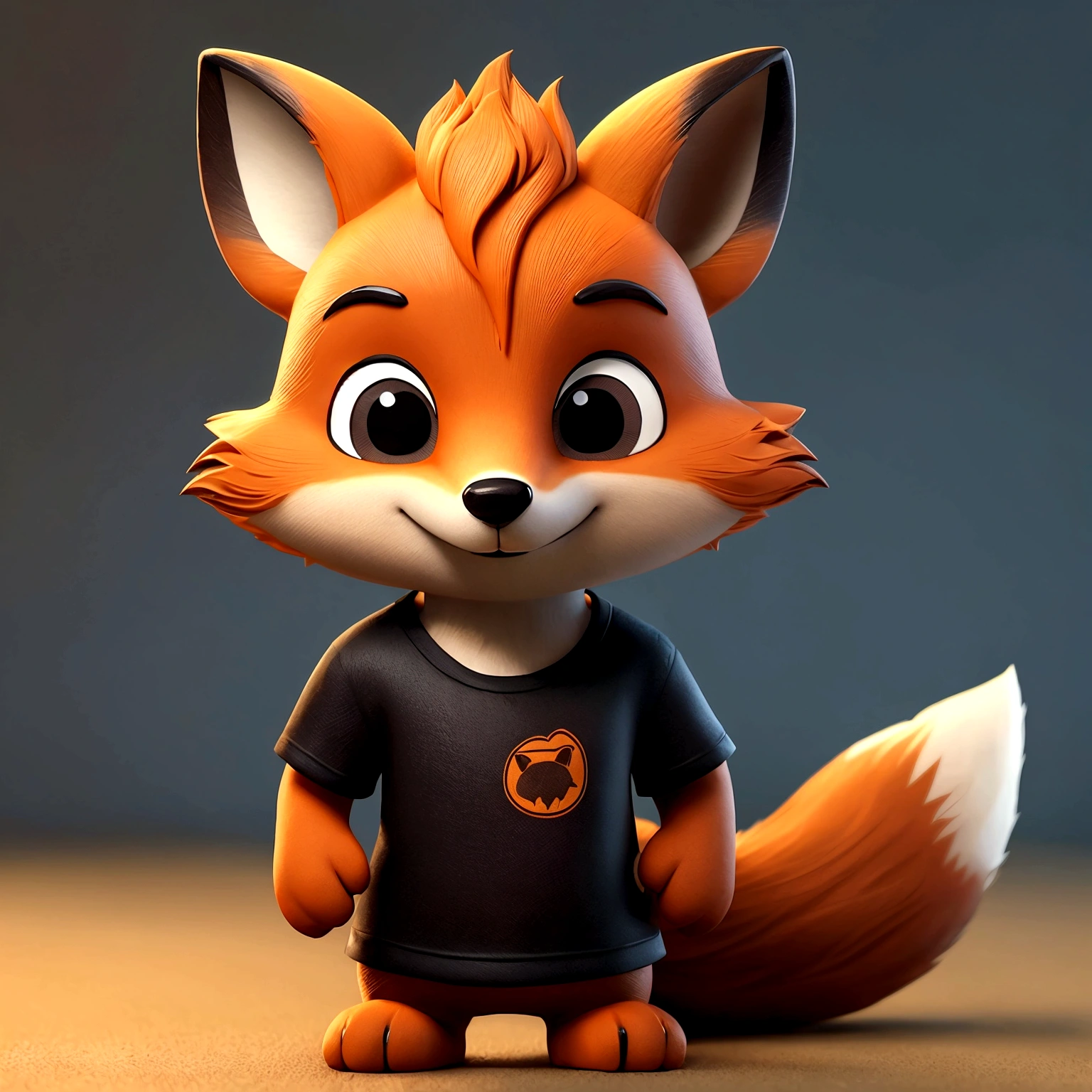 Firefly CREATE A 3D CARTOON FOX, BROWN FUR WITH BLACK T-SHIRT 