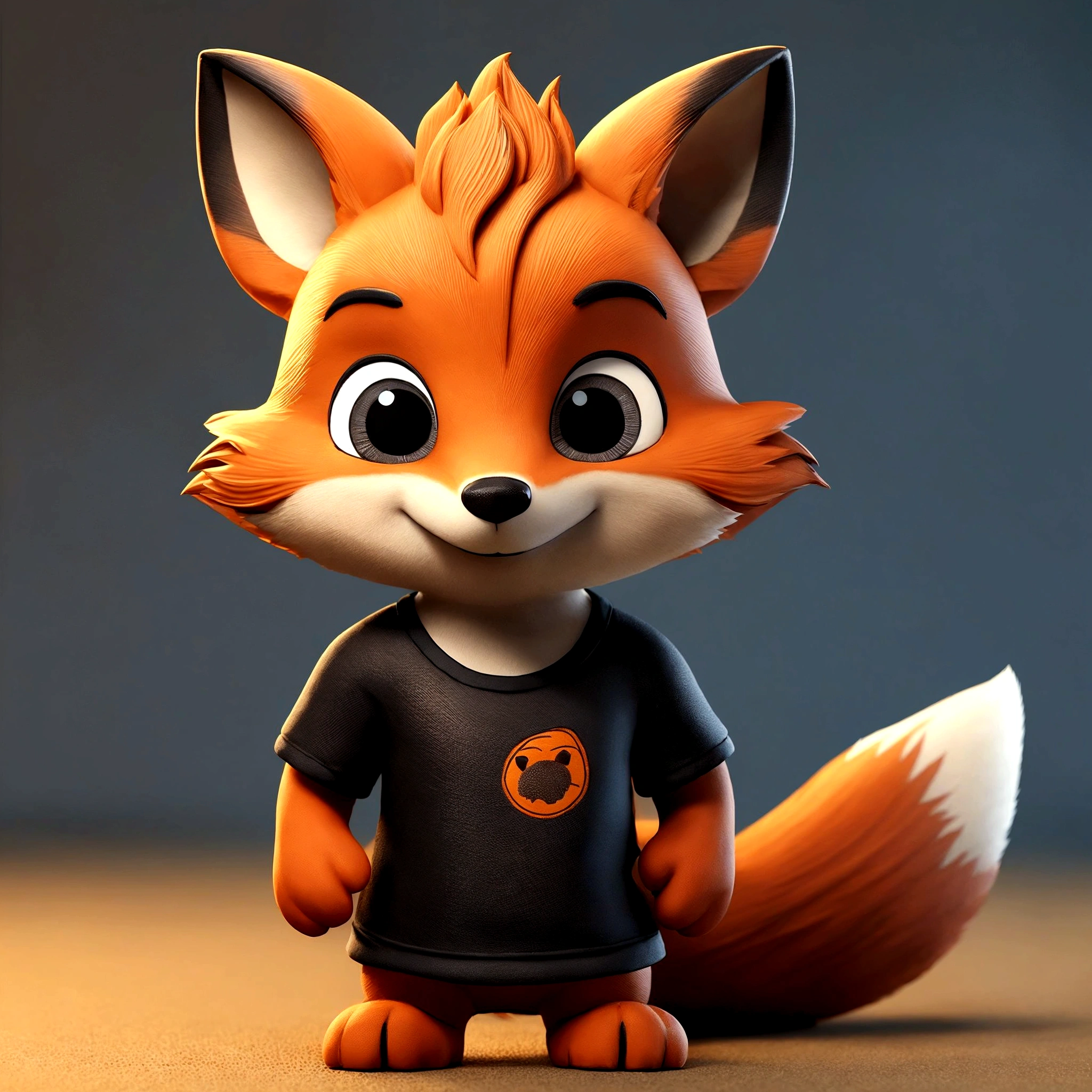 Firefly CREATE A 3D CARTOON FOX, BROWN FUR WITH BLACK T-SHIRT