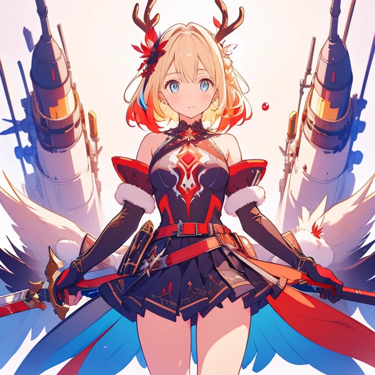 threatened, (((1 girl))),1 girl, standing alone, long hair, missiles, basic, black backdrop, elsword, thicc thighs, containment, missilesduras, overskirt, hair ornament, mitts, booties, antlers, feathered basic, containment missiles, feathers, dual wield, overskirt preta, Eyes red, mitts pretas, hair blonde, whole body, waist belt, bared shoulders, booties de coxa, chestnut hair, containment elsword, elbow Gloves, gauntlets, [(White background:1.5),::5] (isometric:1.0), double exposure, bubble,
mid shot, whole body,work of art, best qualityer,(colorfully),(beautiful finely detailed eyes and detailed face),cinematic lighting,Extremely detailed CG 8k unity wallpaper