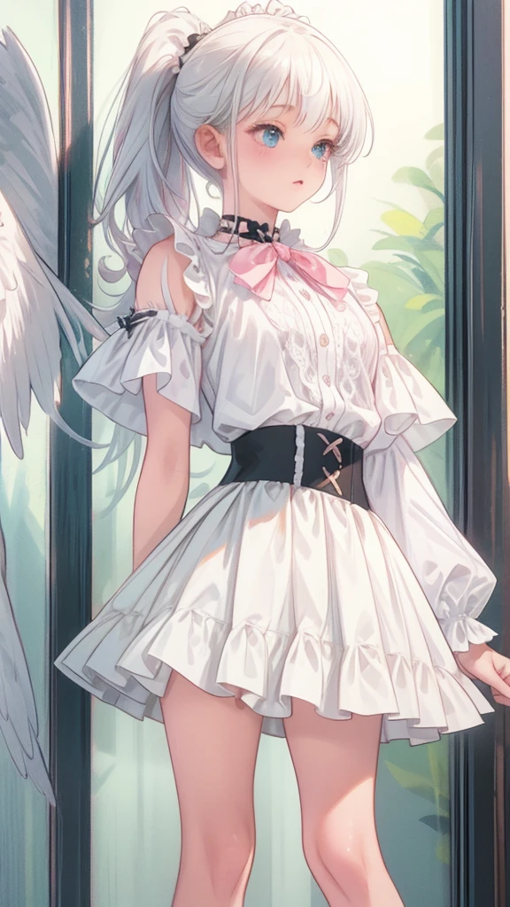  ((best quality)), ((masterpiece)), (detailed), a heavenly female knight, imposing, biblical, NSFW, long white grey hair, grey white eyes, very skinny, detailed, best quality, prominent collarbones, skinny arms, flat stomach, visible hip bones, small breasts, full body, red and white clothing, occult aesthetic, occult, detailed and intricate steampunk and detailed gothic, NSFW, Fluttering lace flared long knee length dress with frilly petticoats, knee length dress, pleated petticoats, petticoats gothic, complex lace boots, gothic aesthetic, wielding a mighty sword with mechanical components, mandalas, small breasts, a fairy, various different types of insect wings, bug wings, beetle wings, NSFW, full body, whole body, body, chains, 