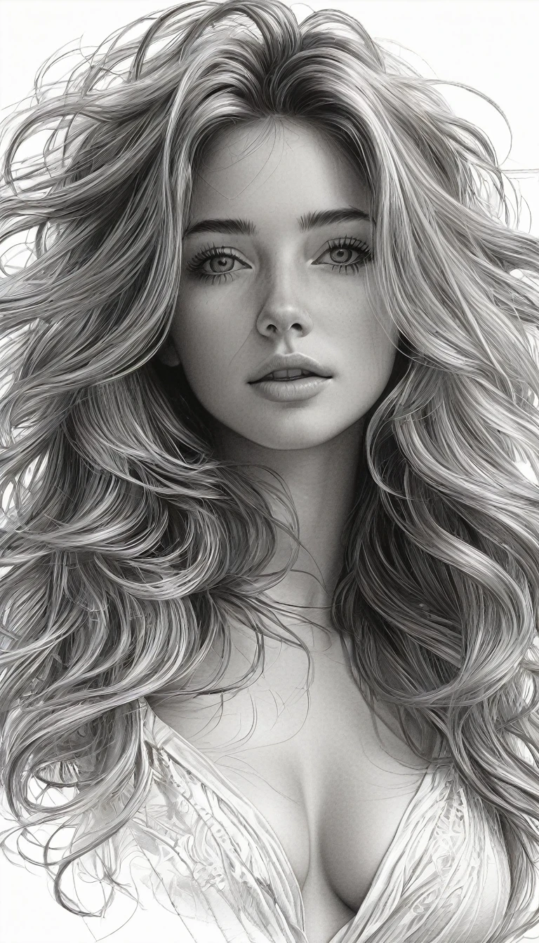 professional 3d pencil sketch, drawing lesson, black and white, thick lineasterpiece, (best quality:1. 5)), full body, (1girl), (highly detailed face), (nude), (small perky breasts:1. 2), (( long messy hair)), sexy thighs, dramatic lighting,