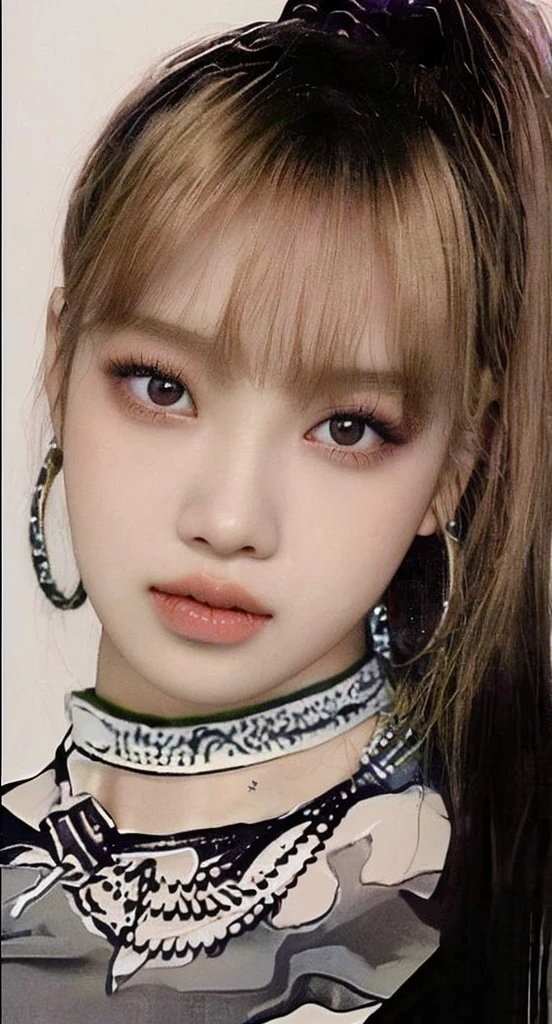 Close-up of a woman with long blonde hair, Lisa de blackpink, Retrato de Lisa de blackpink, Jennie the Blackpink, wongyoung de ive, Nariz de Lisa de blackpink, ive wonyoung lips, South Korean popular makeup, Wongyoung de IVE, Retrato Lisa de blackpink, pastel pink skin tone, Lisa de blackpink, blackpink jennie popular korean makeup.