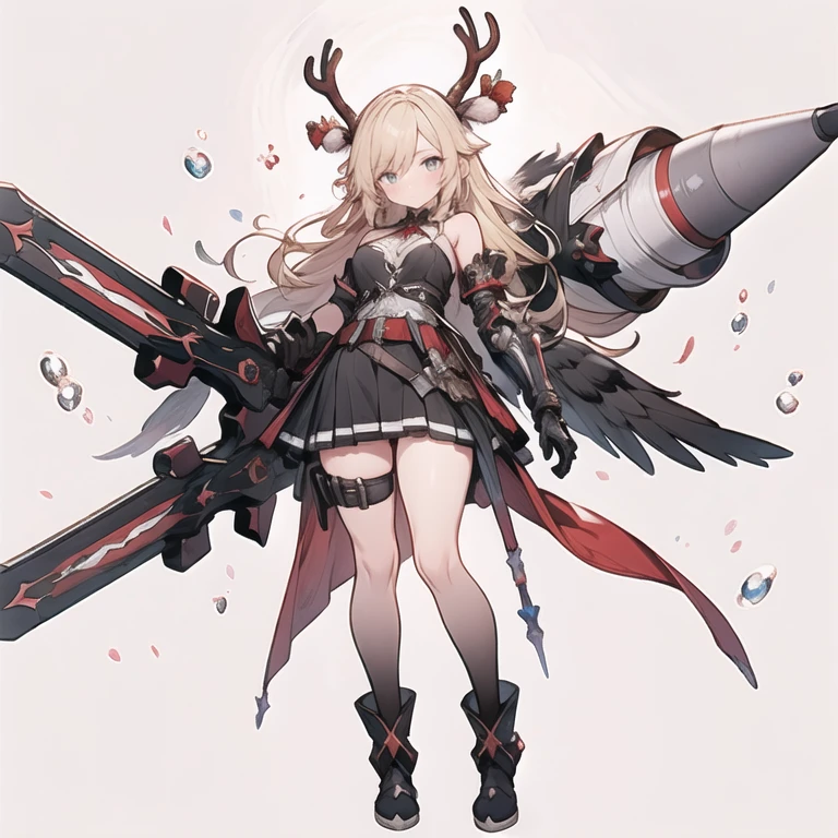 threatened, (((1 girl))),1 girl, standing alone, long hair, missiles, basic, black backdrop, elsword, thicc thighs, containment, missilesduras, overskirt, hair ornament, mitts, booties, antlers, feathered basic, containment missiles, feathers, dual wield, overskirt preta, Eyes red, mitts pretas, hair blonde, whole body, waist belt, bared shoulders, booties de coxa, chestnut hair, containment elsword, elbow Gloves, gauntlets, [(White background:1.5),::5] (isometric:1.0), double exposure, bubble,
mid shot, whole body,work of art, best qualityer,(colorfully),(beautiful finely detailed eyes and detailed face),cinematic lighting,Extremely detailed CG 8k unity wallpaper