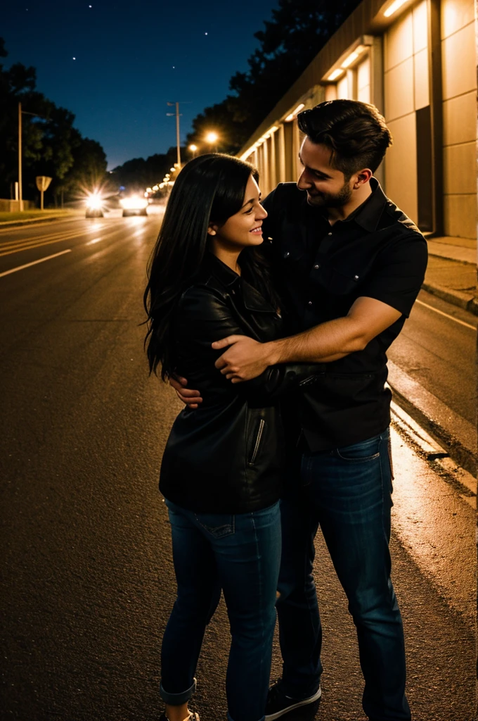 A photo for a cover for a music album, where 2 people go out in a car hugging at night