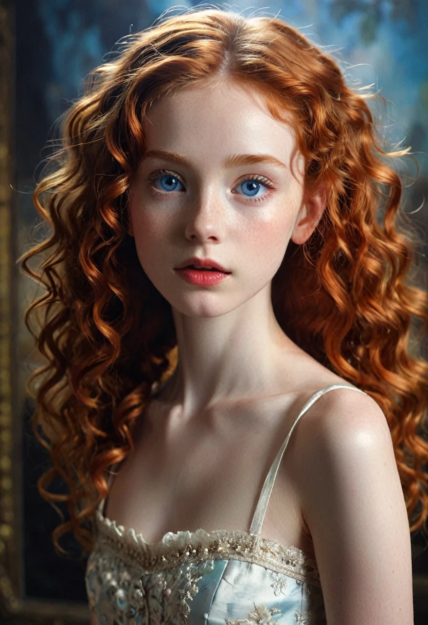 In a rococo atelier、(flat!!!! tiny!!!! chest), (6!!!!! year old girl), very young extremely!!!!!! pretty!!!!!!!!! beautiful!!!!!!! face, blue eyes, pale skin, Oil painting nude!!!! model, anorexic!!!!!!, emaciated!!!!!!!!!!!!!, very skinny!!!!!!, (very short!!!!!!!!!!!!!!), tiny!!!!!. Highly detailed, 8K, short!!!!!!!!!, 1girll, boney!!!!!!, firered!!!!!! long wavy curly hair, redhead!!!!!!!!!!!! , (Perfect_Face), Convoluted, Dramatic Lighting, 4K, Detailed_Background, Caustics, from a_Side!!!!!, (eye contact!!!!!), (looking at camera!!!!!!).