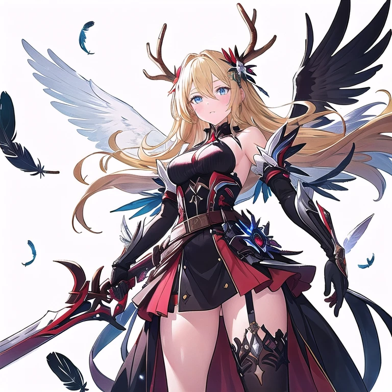 threatened, (((1 girl))),1 girl, standing alone, long hair, missiles, basic, black backdrop, elsword, thicc thighs, containment, missilesduras, overskirt, hair ornament, mitts, booties, antlers, feathered basic, containment missiles, feathers, dual wield, overskirt preta, Eyes red, mitts pretas, hair blonde, whole body, waist belt, bared shoulders, booties de coxa, chestnut hair, containment elsword, elbow Gloves, gauntlets, [(White background:1.5),::5] (isometric:1.0), double exposure, bubble,
mid shot, whole body,work of art, best qualityer,(colorfully),(beautiful finely detailed eyes and detailed face),cinematic lighting,Extremely detailed CG 8k unity wallpaper