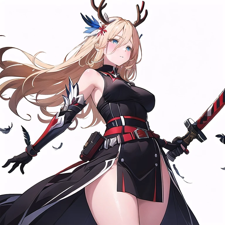 threatened, (((1 girl))),1 girl, standing alone, long hair, missiles, basic, black backdrop, elsword, thicc thighs, containment, missilesduras, overskirt, hair ornament, mitts, booties, antlers, feathered basic, containment missiles, feathers, dual wield, overskirt preta, Eyes red, mitts pretas, hair blonde, whole body, waist belt, bared shoulders, booties de coxa, chestnut hair, containment elsword, elbow Gloves, gauntlets, [(White background:1.5),::5] (isometric:1.0), double exposure, bubble,
mid shot, whole body,work of art, best qualityer,(colorfully),(beautiful finely detailed eyes and detailed face),cinematic lighting,Extremely detailed CG 8k unity wallpaper