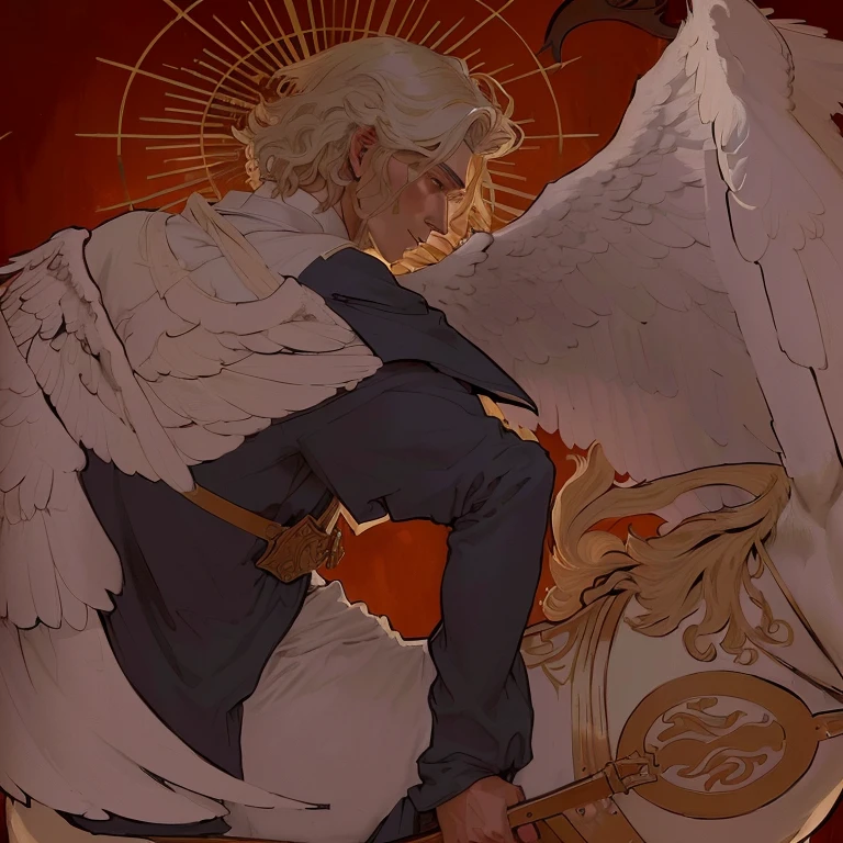 there is a drawing of a man riding a horse with an angel on it, eros and thanatos, angel protecting man, angel looking at demon, high resolution commission, Jesus Christ fighting Lucifer., inspired by Théophile Steinlen, By Shingei, inspired by j.C. Leyendecker, inspired by j. C. Leyendecker, britney lee