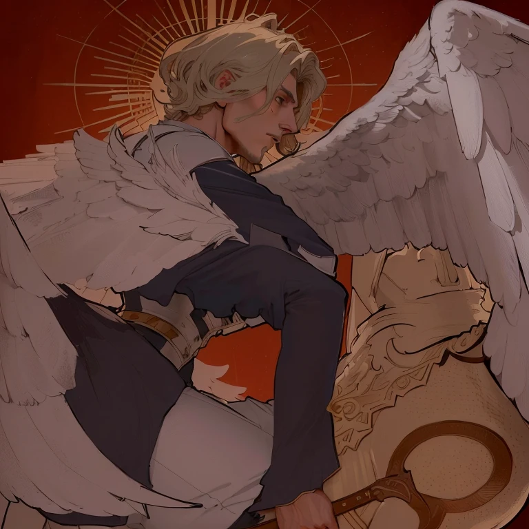 there is a drawing of a man riding a horse with an angel on it, eros and thanatos, angel protecting man, angel looking at demon, high resolution commission, Jesus Christ fighting Lucifer., inspired by Théophile Steinlen, By Shingei, inspired by j.C. Leyendecker, inspired by j. C. Leyendecker, britney lee