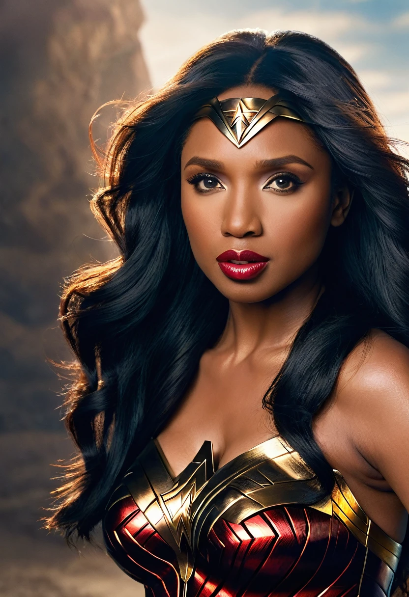 (((Very close up (((Midjourney Images))),(((wallpaper))),(((Jennifer Hudson))),(((long black hair)))under the mantle of the Amazon warrior Wonder Woman Diaema Wonder Woman frontal images color images Splash))),(((Jennifer Hudson))),(((black hair Largo))),(((black hair))),(((Diaema Wonder Woman))),(((wallpaper)))