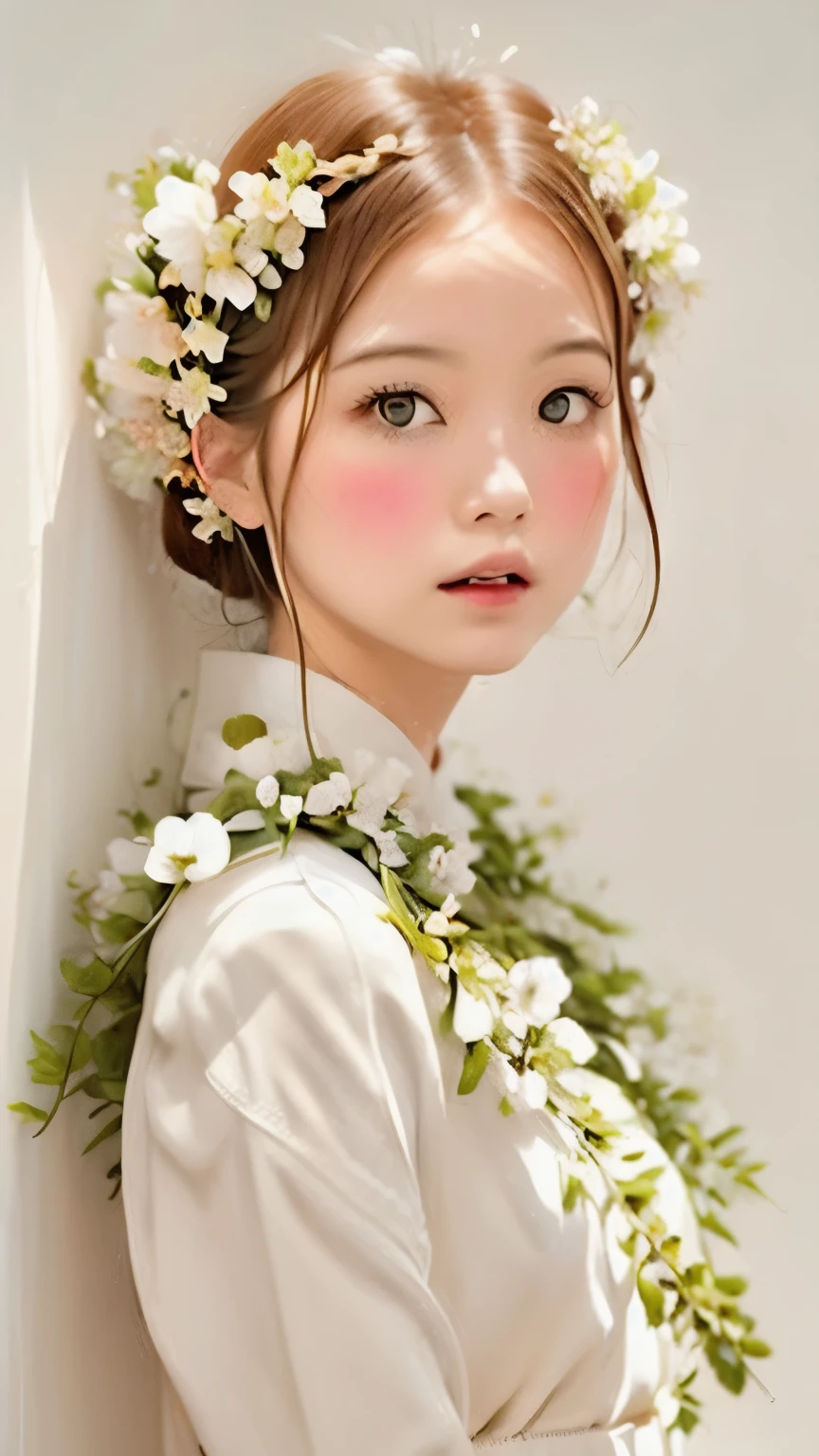 (((Simple configuration)))、(((The background is a white wall:1.2)))、One Girl、Perfect Anatomy、絵のようにbeautiful、sketch、Very delicate、Cloud-like wall、、Floral、Delicate depiction、Abstract、Bright colors overall、Gentle color、kimono、Taisho romance、(masterpiece、Highest quality、Highest quality、Official Art、beautiful, beautiful:1.2)