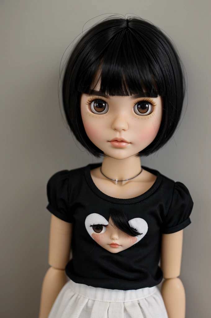 blythe dolls Black hair short hair straight hair with bangs black Brown eyes hair round face with black t-shirt