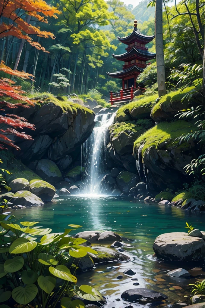 In the heart of a sacred mountain lies a mystical Japanese zen garden. An ancient temple, painted in vibrant shades of red and gold, stands majestically atop the mountain, shrouded in mist, radiating a serene and spiritual aura. A gentle breeze whispers through the green bamboo, swaying gracefully, while enchanted wind chimes resonate with ethereal melodies, harmonizing with nature.
A crystal-clear pond, inhabited by vividly colored koi fish — red, orange, and gold — reflects the tranquility of the surroundings. A pure, crystal stream flows gently, feeding a small island in the center of the pond, where a majestic maple tree stands. Its red leaves, almost like rubies, glow like jewels under the dim light of the day, contrasting with the vibrant green around.
A zen master, with a long beard and deep gaze, handles a rake with graceful movements, creating hypnotic patterns in the sand garden, symbolizing the universe's fluidity. Near the island, a shishi odoshi, an ingenious bamboo structure, rhythmically strikes, echoing as a reminder of time's passage and life's impermanence. The small waterfall beside the pond sings its constant melody, providing a natural soundtrack to the scene.
Above, the sky is gray and heavy, with dense, dark storm clouds approaching on the horizon. Lightning occasionally illuminates the shadows, and the distant sound of thunder reverberates through the mountains, as if the gods were whispering ancient secrets. The air is cold, and the breeze carries a chill, heightening the sense of mystery and reverence.
The mystical energy of the place is palpable, and each element seems in perfect harmony, creating a deep sense of peace and contemplation. This environment invites all who arrive to an inner journey of reflection and spiritual enlightenment, where nature and spirit meet in a harmonious and eternal dance.