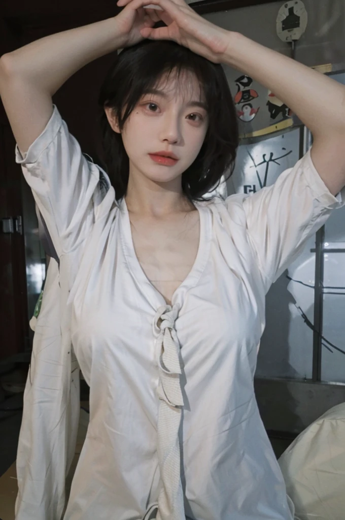 Best quality,masterpiece,ultra high res,(photorealistic:1.4),1girl,sexy,(shirt and tie:1.2),(large breast:1.3),(upper body:1.4)