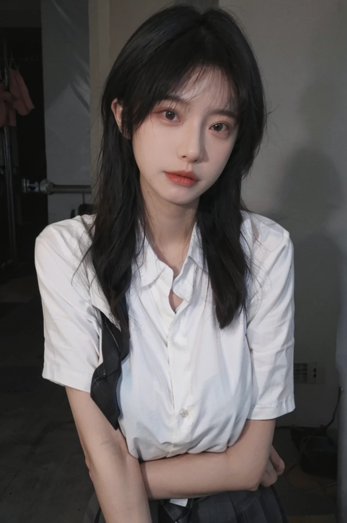Best quality,masterpiece,ultra high res,(photorealistic:1.4),1girl,sexy,(shirt and tie:1.2),(large breast:1.3),(upper body:1.4)