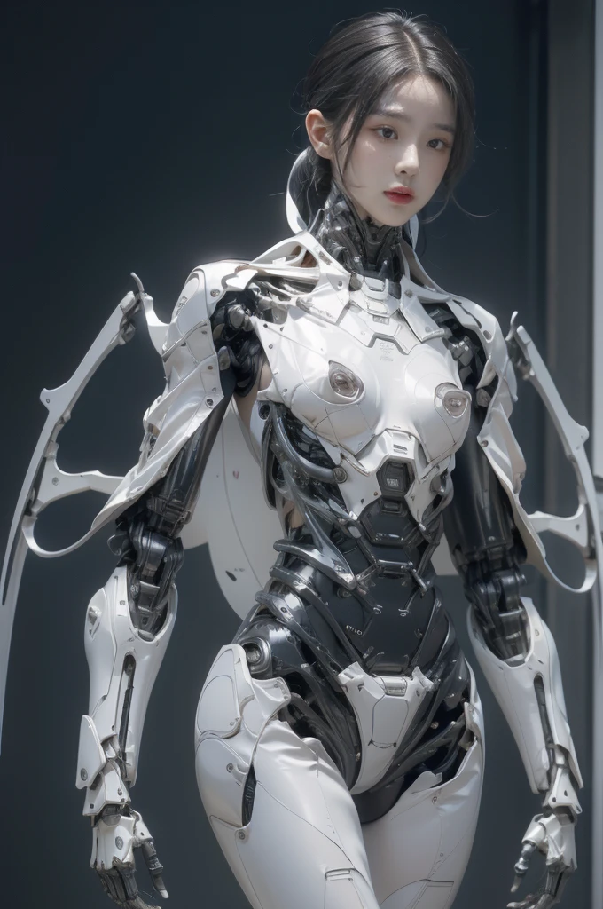 {{best quality, 1080P, Masterpiece, Ultra high resolution, photorealistic, ultra realism, Realistic skin texture, Extreme skin detail, dslr, Detailed eyes, Facing the camera, very beautiful face, Concise facial structure, Pale skin, Realistic skin texture, Extreme skin detail, oc render reflection textures, Realistic light and shadow, Single picture, alone, gray hair, The body is slim and balanced., Age 20, Height 170, naked girl, Nude, sexy pose, no underwear, A girl with the body of a mechanical robot., Transparent futuristic black glass mech armor suit, The mechanical cervix is attached to the neck., The robot circuit is stuck in the middle of the back., flat stomach, Girl with perfect robot arms and legs, full body view, Whole body photo.}}