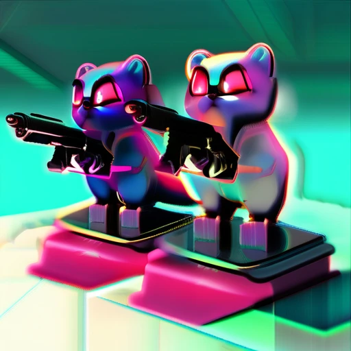 ASCIImasterpiece cartoon of two (((cyberpunk))) cute capybaras with guns, bionic (prosthetic arm), glowing red eyes, ((futuristic, dystopian, neon colours)), symmetrical, highly detailed, digital painting, artstation, concept art, sharp focus, illustration, volumetric lighting, epic Composition, 8k, oil painting, cgsociety