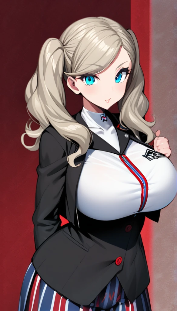 takamaki an,1girl,solo,Shuujin academy uniform,Super huge breasts,looking at viewer,near