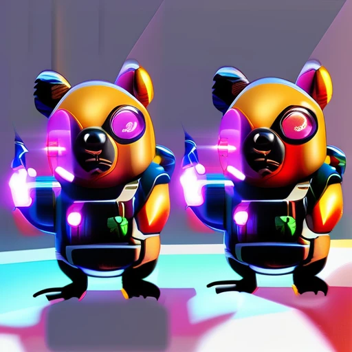 ASCIImasterpiece cartoon of two (((cyberpunk))) cute capybaras  with guns, bionic (prosthetic arm), glowing red eyes, ((futuristic, dystopian, neon colours)), symmetrical, highly detailed, digital painting, artstation, concept art, sharp focus, illustration, volumetric lighting, epic Composition, 8k, oil painting, cgsociety