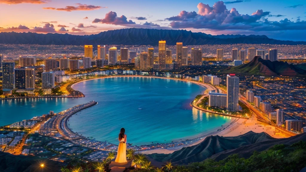 View only、Hawaii、rainbow、Spectacular views、sunset、Diamond Head、Hibiscus、Waikiki Beach、Realistic、High definition
