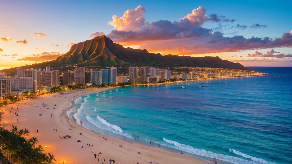 View only、Hawaii、rainbow、Spectacular views、sunset、Diamond Head、Hibiscus、Waikiki Beach、Realistic、High definition