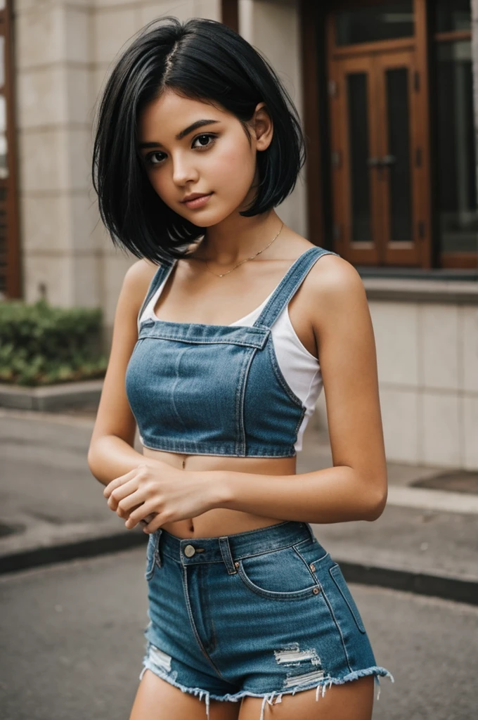 Girl with very short black hair