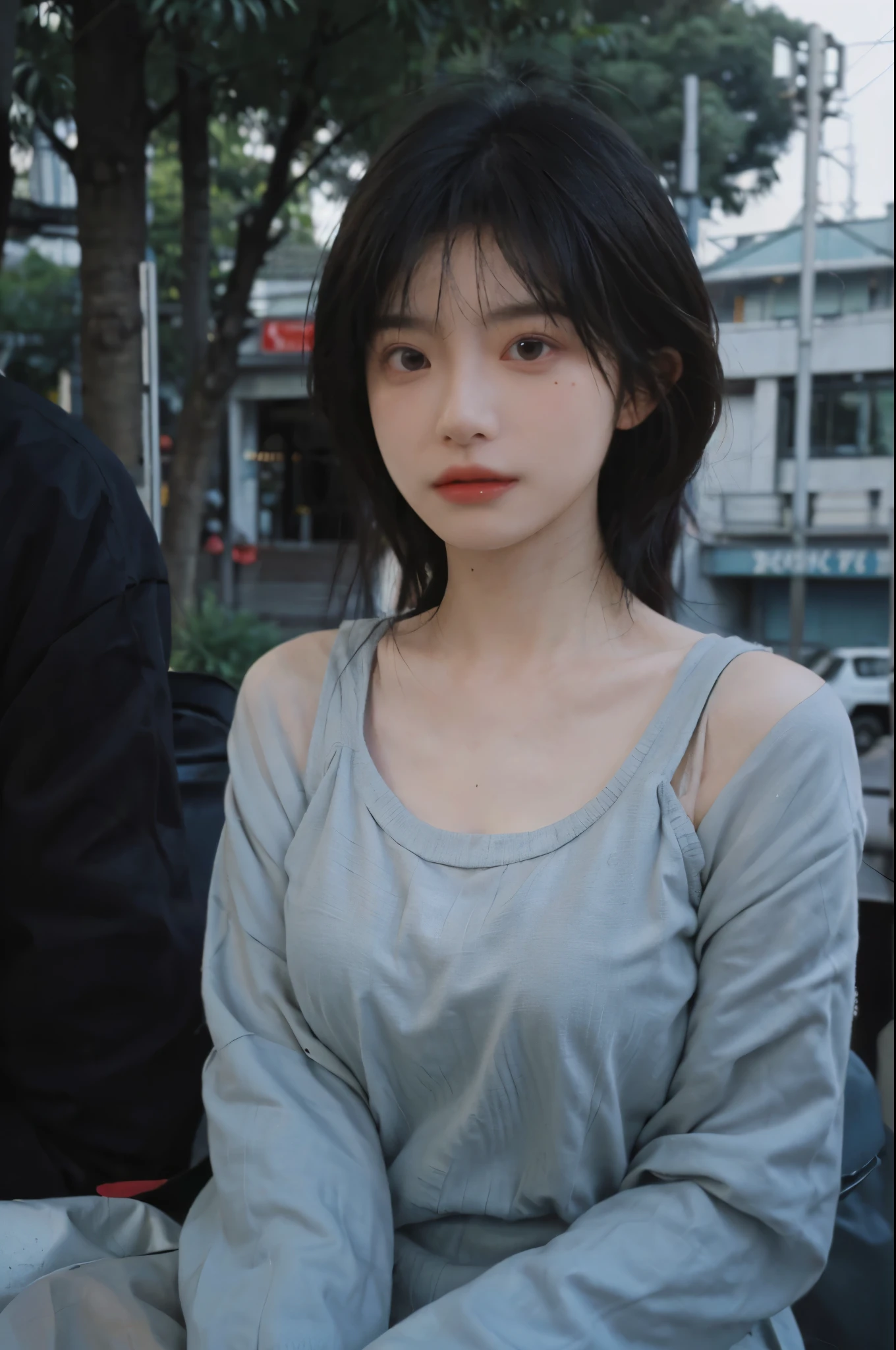 (Skin details:1.4), (smooth skin textures:1.3), Lipstick, background, earrings, Serene, calm, (Realistic and detailed eyes:1.2), (Large Breasts:1.3),Natural skin texture, Realistic facial details, Soft dramatic lighting, Vivid details, 35 mm film, outdoor, (Photo Practical:1.4), (hyper Practical:1.4), (Practical:1.3), (Smoother lighting:1.05), (Improve lighting quality:0.9), (Highest quality real skin textures:1.4), Exquisite eyes, Delicate face, Close-up of face, (Enhance the beauty of skin texture:1.1), Hair details, Model,normal body ratio, short hair, Moles under the eyes, Park background,Portrait Photography, Depth of Field, bokeh, Surrealism, Ray Tracing, (Portrait Photography:1.1), Surrealism, High Detail, clair obscur, Ray Tracing, reflected light, ultra HD, ultra HD, masterpiece, Textured Skin, Super Detail, High Detail, high quality, best quality