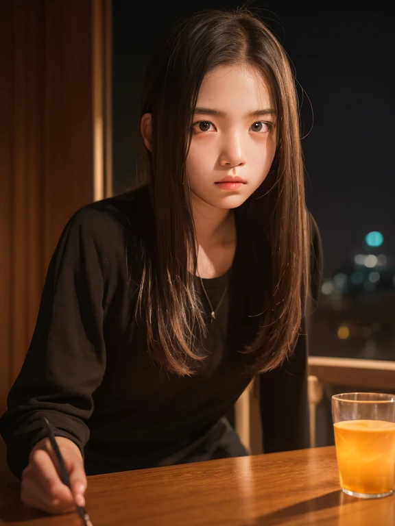 Tabletop, highest quality, 8k, 15-year-old student, Teen, RAW Photos, Absurd, Award-winning portrait, alone, night, neon, Idol&#39;s face, Violet, Gardenias, Delicate girl, Upper Body, Digital SLR, View your viewers, Frank, Sophisticated, Zola々right, smile, Thin arms, Professional Lighting, Film Grain, chromatic aberration, (Eyes and facial details:1.0), (Bokeh:1.1),Twin tail hairstyle,