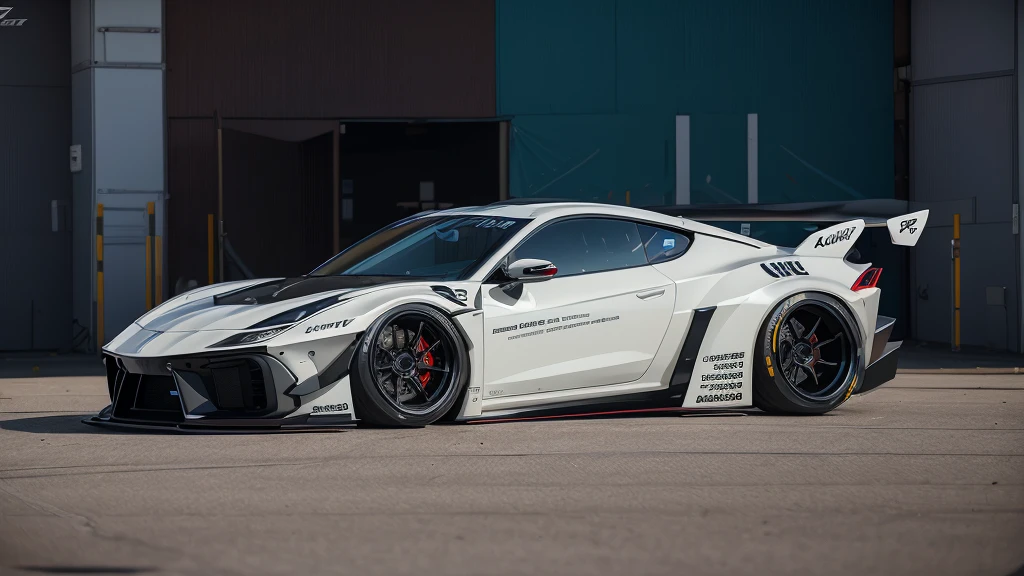 Supercar-forza game ready design, wide body, custom design build, cinematic, wide angle, studio light, tactical bodywork for supreme aerodynamics