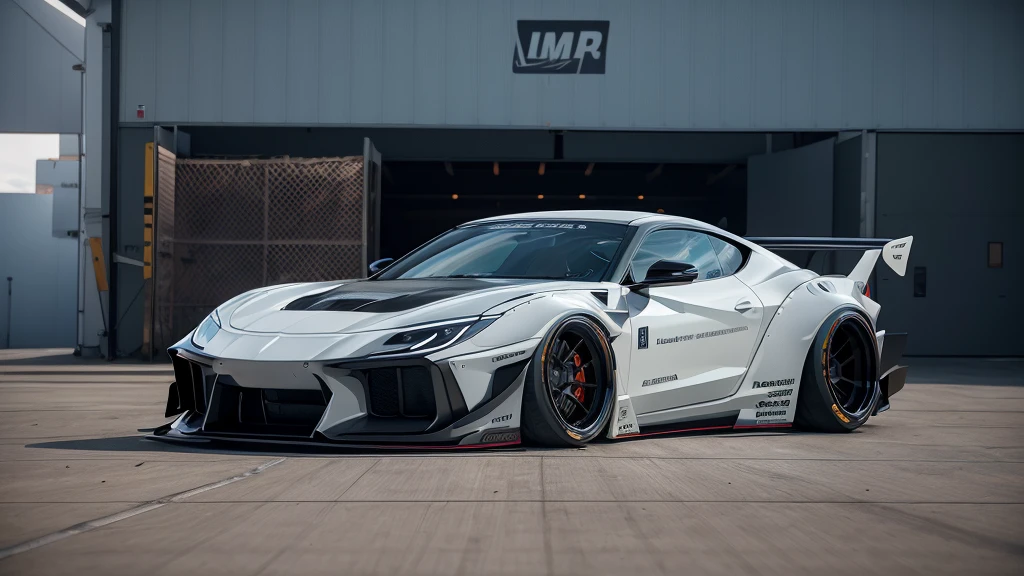 Supercar-forza game ready design, wide body, custom design build, cinematic, wide angle, studio light, tactical bodywork for supreme aerodynamics