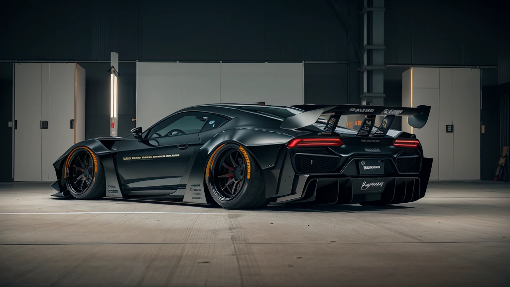 Supercar-forza game ready design, wide body, custom design build, cinematic, wide angle, studio light, tactical bodywork for supreme aerodynamics