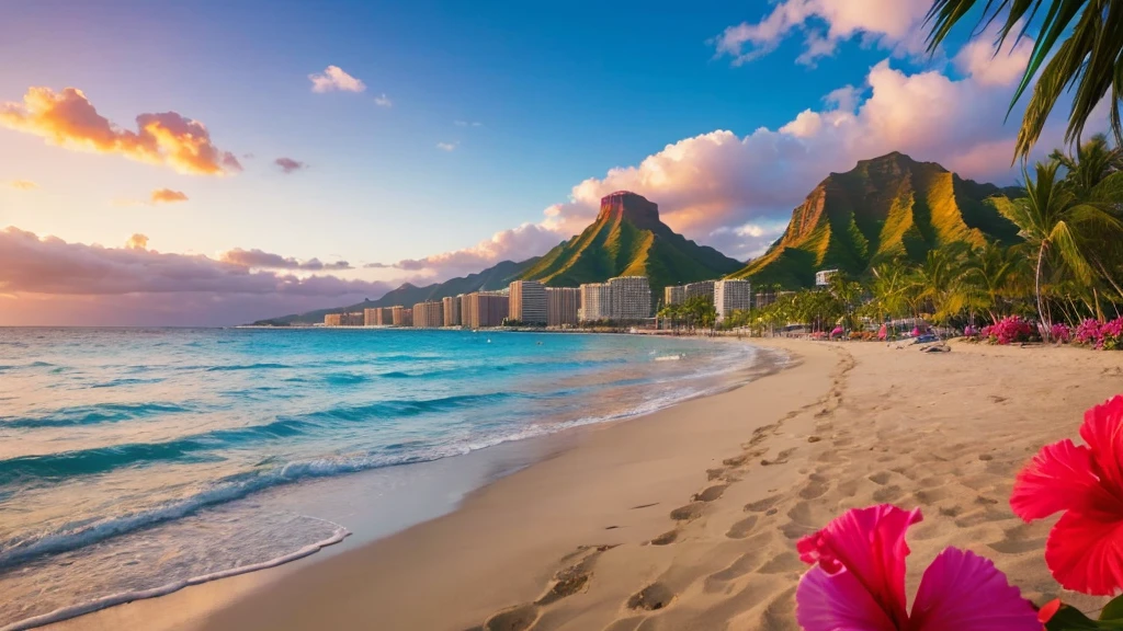 View only、rainbow、空にrainbowがかかっている、Palm tree、Realistic、High definition
