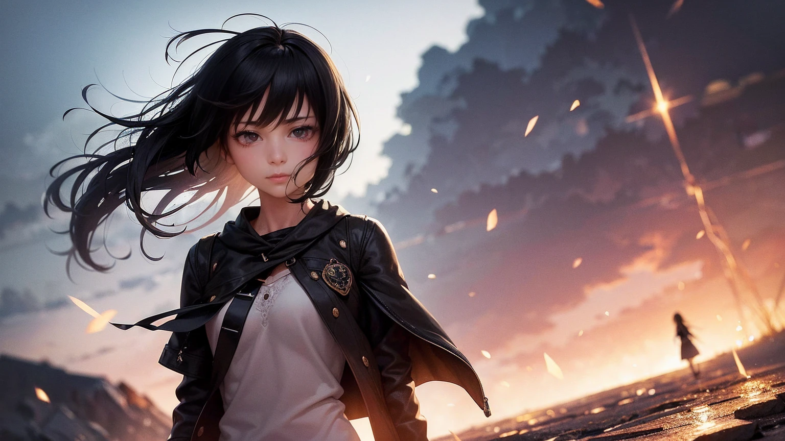 Create a cartoon-style illustration inspired by these lyrics. The scene symbolizes the wounds of the past and the hope for the future. In the foreground is a young woman who continues to move forward in the face of challenges. She looks determined, courageous and hopeful.
The young woman has short black hair and a scarred body. She is dressed in dark shades and holds a red flame in her hand, symbolizing her burning passion. Her eyes are focused on the future and show a strong will.
In the background is the difficult path she has taken. There are various obstacles in his path, and scars from the past are visible. However, there is a glimmer of hope shining ahead of her, and countless stars twinkle in the night sky.
The sky is filled with dark clouds, but the light that shines through them illuminates his path. Behind her, a shadow is depicted as a symbol of loneliness and despair, but the shadow is cut by his determination.
The overall mood should convey the strength to overcome the pain of the past and move forward with hope for the future. The illustration symbolizes the determination to overcome any difficulties and move forward into the future.
Translated with DeepL.com (free version)