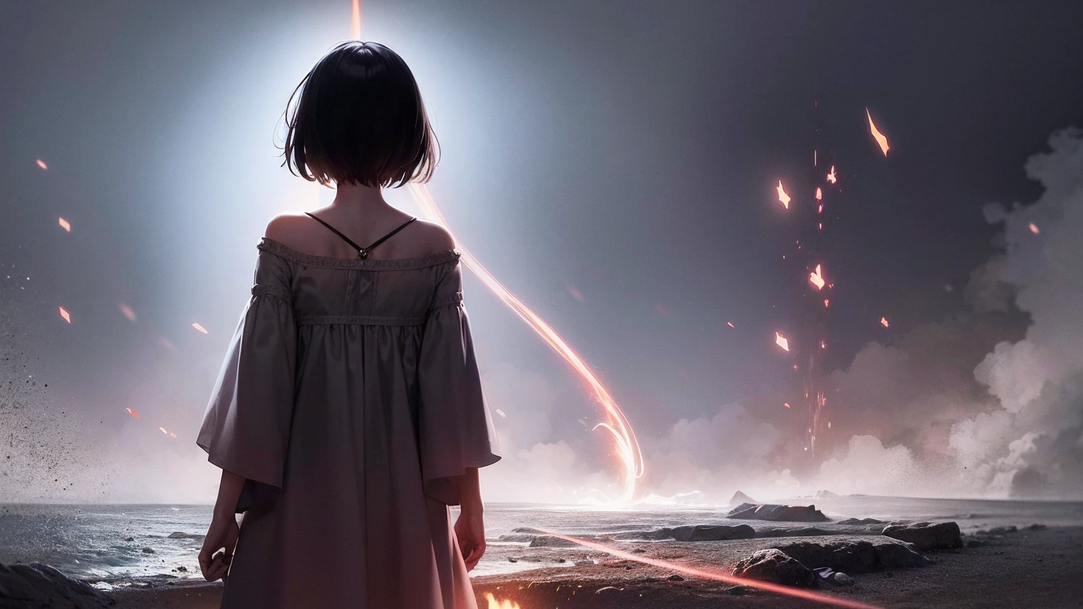 Create a cartoon-style illustration inspired by these lyrics. The scene symbolizes the wounds of the past and the hope for the future. In the foreground is a young woman who continues to move forward in the face of challenges. She looks determined, courageous and hopeful.
The young woman has short black hair and a scarred body. She is dressed in dark shades and holds a red flame in her hand, symbolizing her burning passion. Her eyes are focused on the future and show a strong will.
In the background is the difficult path she has taken. There are various obstacles in his path, and scars from the past are visible. However, there is a glimmer of hope shining ahead of her, and countless stars twinkle in the night sky.
The sky is filled with dark clouds, but the light that shines through them illuminates his path. Behind her, a shadow is depicted as a symbol of loneliness and despair, but the shadow is cut by his determination.
The overall mood should convey the strength to overcome the pain of the past and move forward with hope for the future. The illustration symbolizes the determination to overcome any difficulties and move forward into the future.
Translated with DeepL.com (free version)