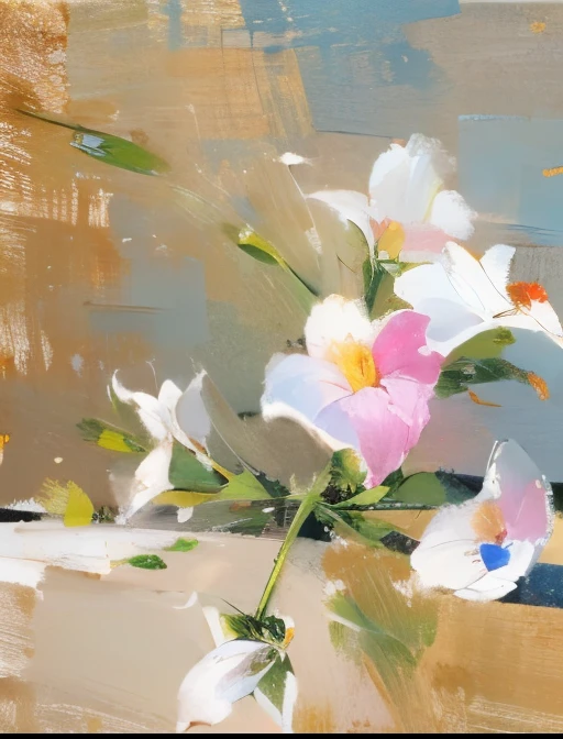 印象派的Oil painting style,Floral still life,Gives a feeling of relaxation and healing,Simplified shapes and vibrant colors,(Oil painting style,Oil painting brush strokes:1.4)Create a modern romantic style,Use big blocks of color and clean lines to express summer elements,masterpiece,HD,8K,Superfine – Sunlight,Simple background