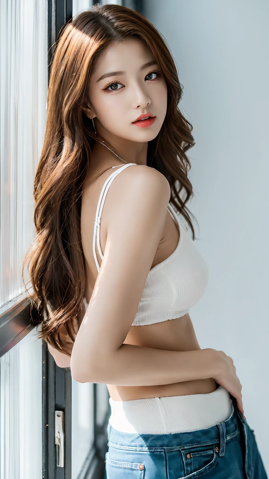 比類のないmasterpiece, Ultra-realistic 8K CG, Perfect artwork, ((Image of a perfect woman)), Mature Woman, Tight waist, charm, clean, Beautiful Face, {Very delicate and beautiful girl} , 8k wallpaper, {{{masterpiece}} }, 1 Girl, blonde, blue eyes, American Drama「Charlie's Angels」、Long Hair, Red lips,double eyelid、I'Apply mascara、 alone, (Shiny skin),photo shoot on the beach、Wearing a red bikini、Pose like a model、The sea of Shikanoshima、