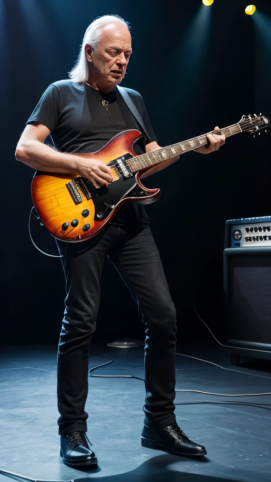CRIAR DAVID GILMOUR, YOUNG, GUITARRIST,ON STAGE PLAYING ELETRIC GUITAR,8K, REALISTA,UHD, FULL BODY ON STAGE
