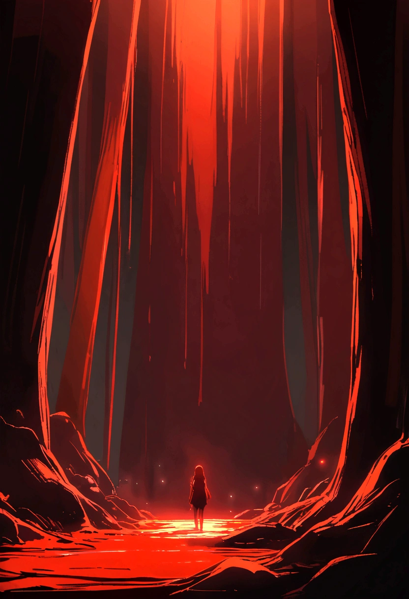 a red forest with blood running down. dramatic lighting.